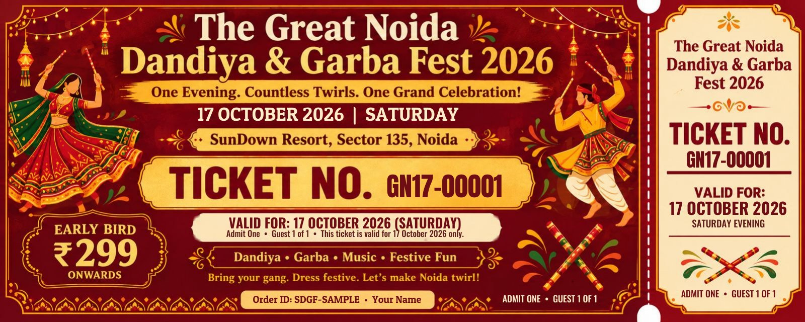 Sample e-ticket for The Great Noida Dandiya & Garba Fest 2026